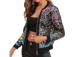 2026 chaqueta Corta Mujer Con Secuencias Moda Botones Manga Larga para Nocheclub Thp L Púrpura