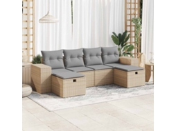 Vidaxl 6 Pcs Conjunto De Sofás P/ Jardim Com Almofadões Vime Pe Bege