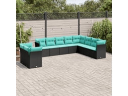 Vidaxl Conjunto De Sofá De Jardim Com 10 Peças E Almofadas Em Rattan Sintético Preto