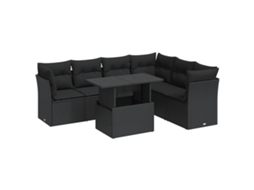 Conjunto de 7 Sofás para Jardim com Almofadões Vime Pe Preto MAISON EXCLUSIVE (N/A)