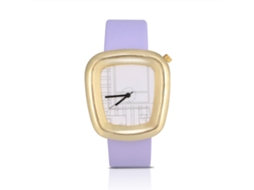Relógio Analógico de Quartzo Pulseira de Couro Pu Mostrador Quadrado Irregular Roxo