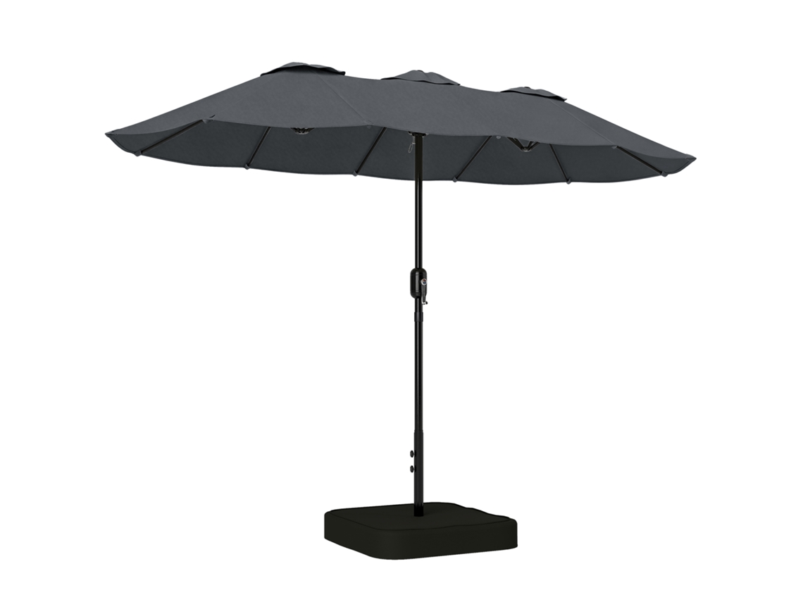 Guarda sol Duplo BTFORUS, 12 varetas, manivela, base cruzada, sacos, 3x1,5 m, cinza escuro