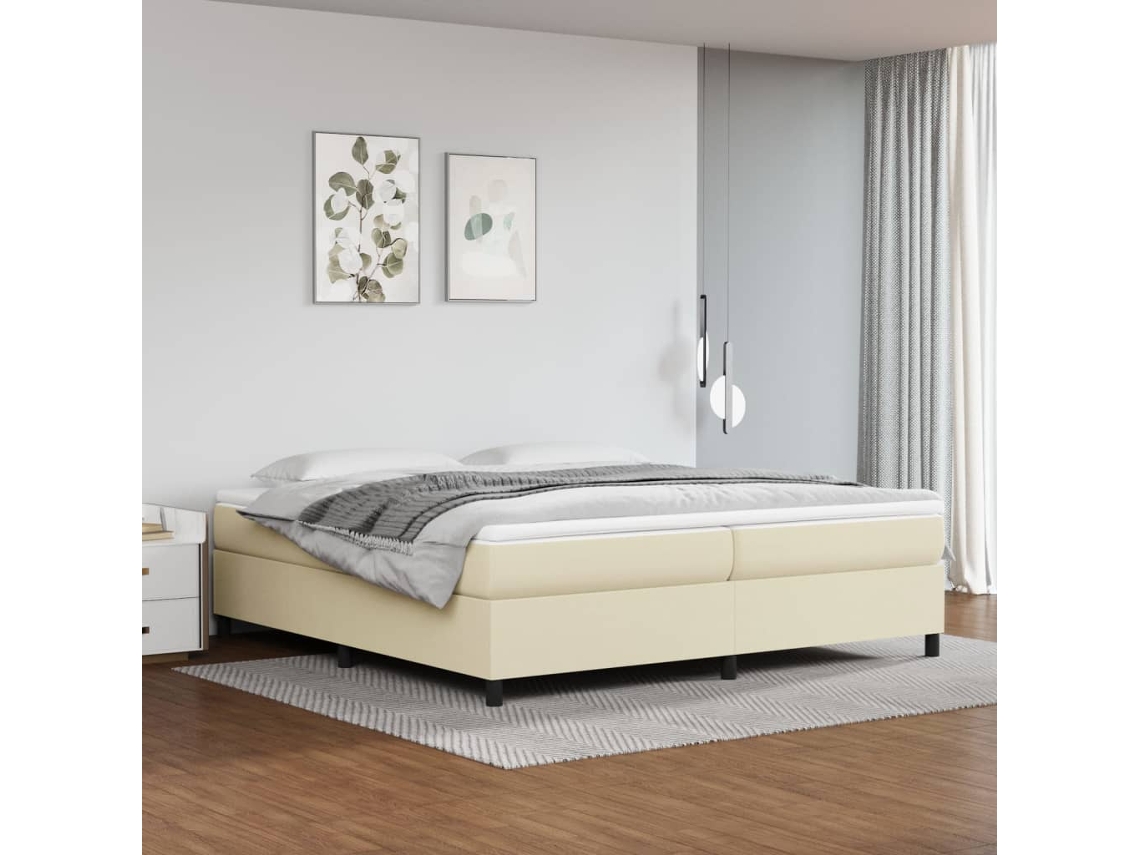 Vidaxl Cama Com Molas/colchão 200x200 Cm Couro Artificial Cor Creme
