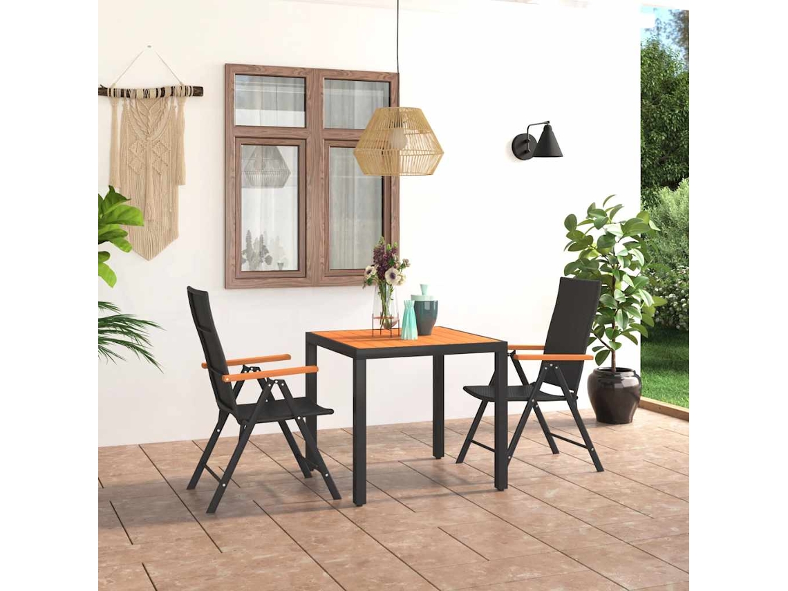 Vidaxl 3 Pcs Conjunto De Jantar Para Jardim Preto E Castanho
