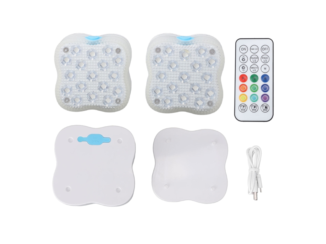 Rebe-2pcs Luces De Piscina Profesionales Ip68 Impermeables 17led Con Control Remoto Para Piscina Bañera Bar
