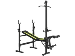 Banco De Musculação Completo Com Encosto Regulável, Equipado Com Cordas De Tração, Curl E Suportes De Barra.
