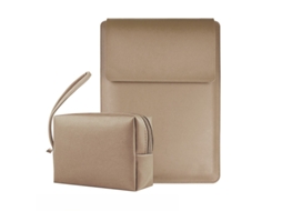 Capa para Portátil HEXINYIGJLY de 13 Polegadas em Pele com Bolsa para Acessórios Caqui