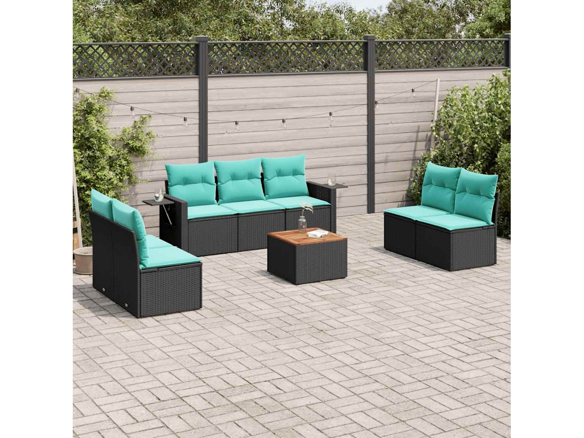 Vidaxl Conjunto De Sofá De Jardim Com 8 Peças E Almofadas Em Rattan Sintético Preto