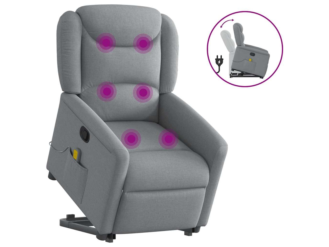 Vidaxl Poltrona Reclinável Massagens Tecido Cinzento-claro