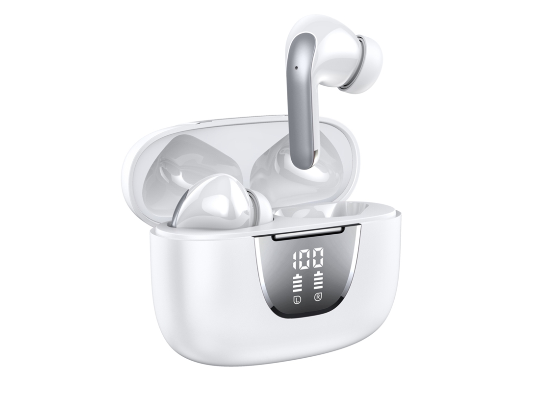 Fones Bluetooth 76h IPX7 tela LED esportivos leves com toque fácil Branco JIAPEI