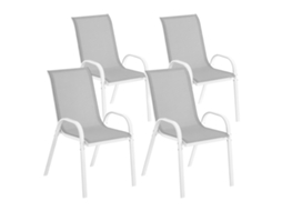 Conjunto de 4 Cadeiras Externas Empilháveis com Assento de Malha com Encosto Alto e Estrutura de Aço para Cinza Jardim Ou Terraço Ge