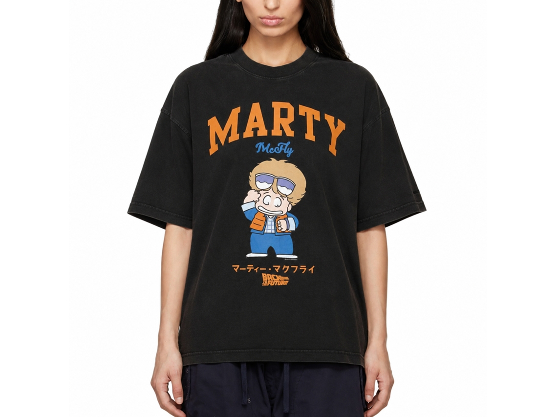 Rockinstone Back To The Future Movie Marty Cartoon Character Black Adult T-shirt Size:s