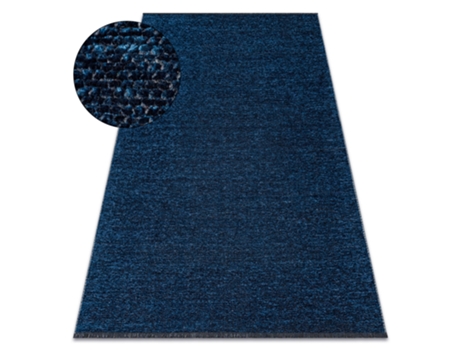 Tapete Florence 24021 Uma Cor, Glamour, Tecido Plano, Franjas - Azul Escuro (155 x 220 cm)