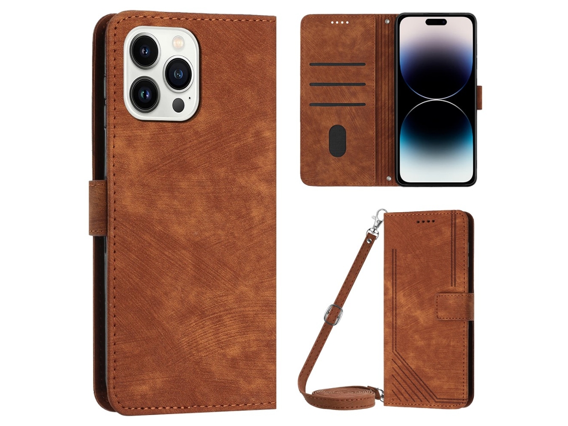 Capa Pega Para Iphone 14 Pro Max Pele Sintética Castanho