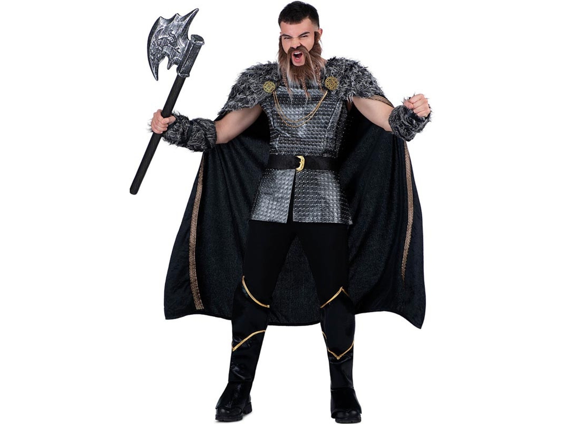 Fato de Chefe Viking prateado com capa para homem