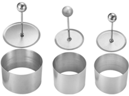 Conjunto de 3 formas redondas em aço inoxidável para bolinhos.