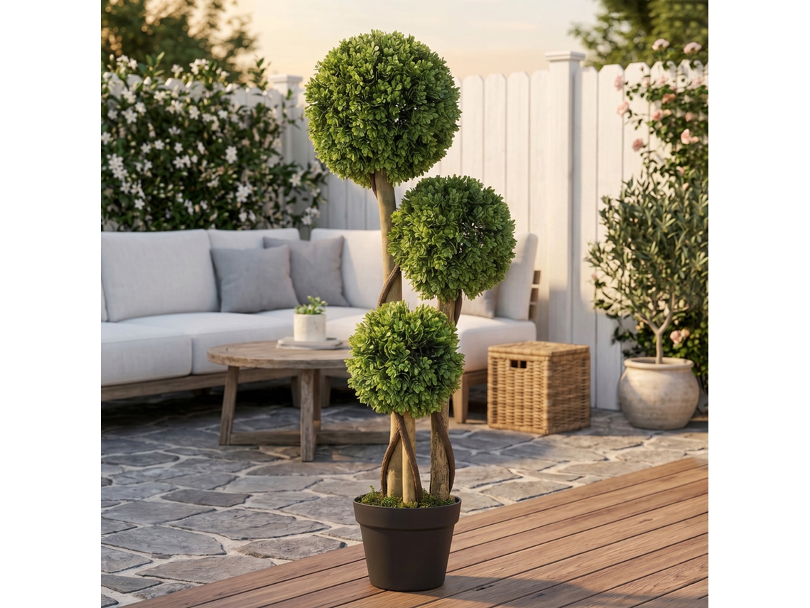 Planta Artificial Buxo Com Aspeto Realista, Para Exterior, Verde E Preto