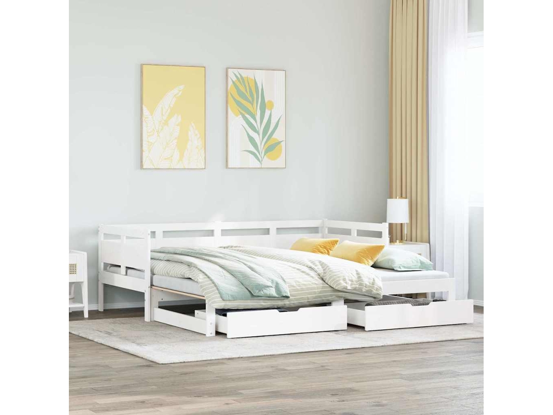 Sofá cama con cajón y cajones sin colchón 90x190 cm blanco