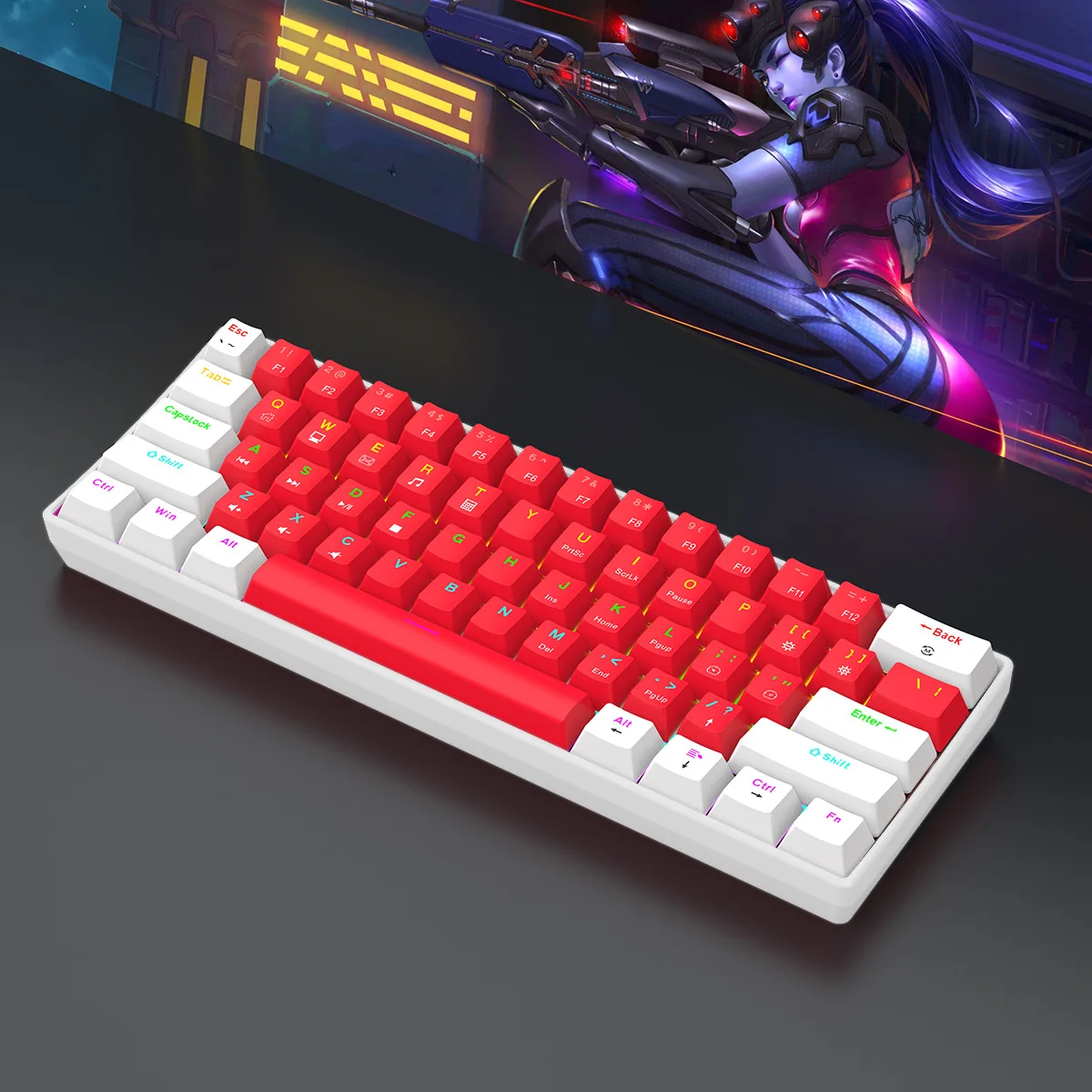 Mini Teclado Mecânico Para Jogos Com Fio (vermelho E Azul) Com Retroiluminação E Usb