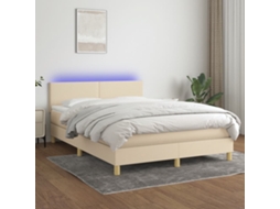 Cama Box Spring C/ Colchão E Led 140x190 Cm Tecido Cor Creme