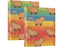 Massa com estampa retrô de capivaras e arco-íris, 3,8 cm, 1 2 Polegadas, 3 Anéis com Sacos, Pacote com 2 Unidades, 200 Folhas