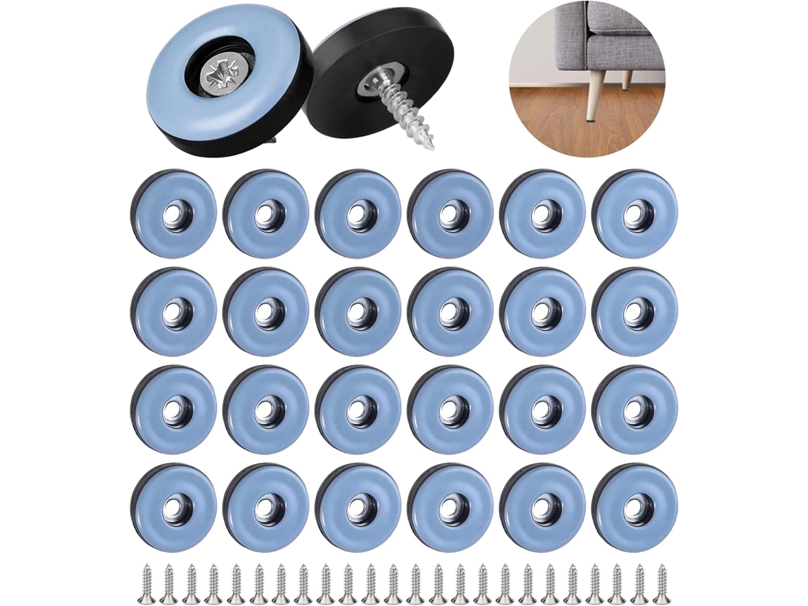 Conjunto 24 Deslizadores Para Móveis Em Ptfe 22 Mm Com Parafusos Para Cadeiras E Sofás