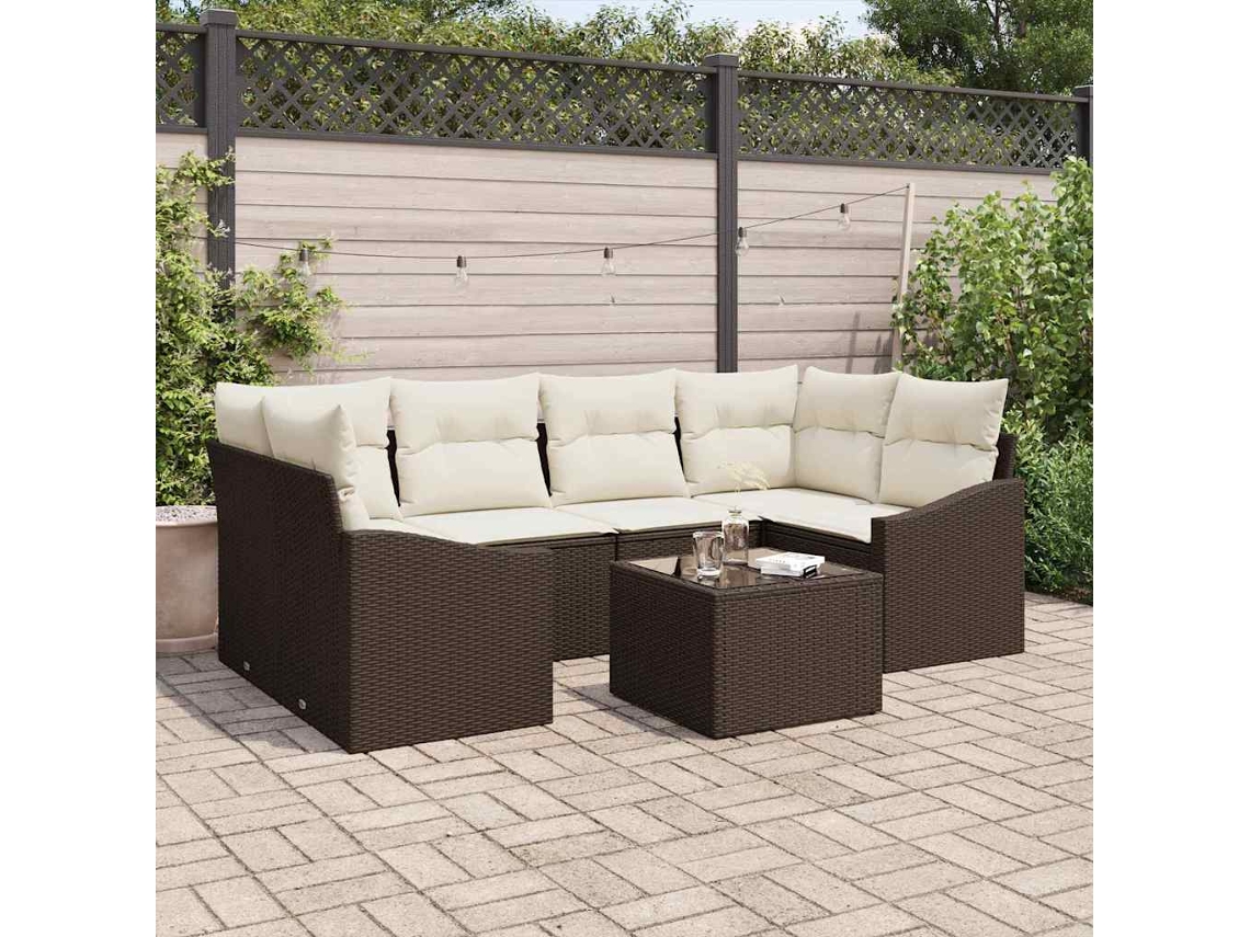 Vidaxl Conjunto De Sofás 7 Unid. Marrom E Creme Vime Pe