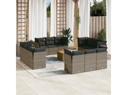 Vidaxl 13 Pcs Conjunto Sofás P/ Jardim C/ Almofadões Vime Pe Cinzento