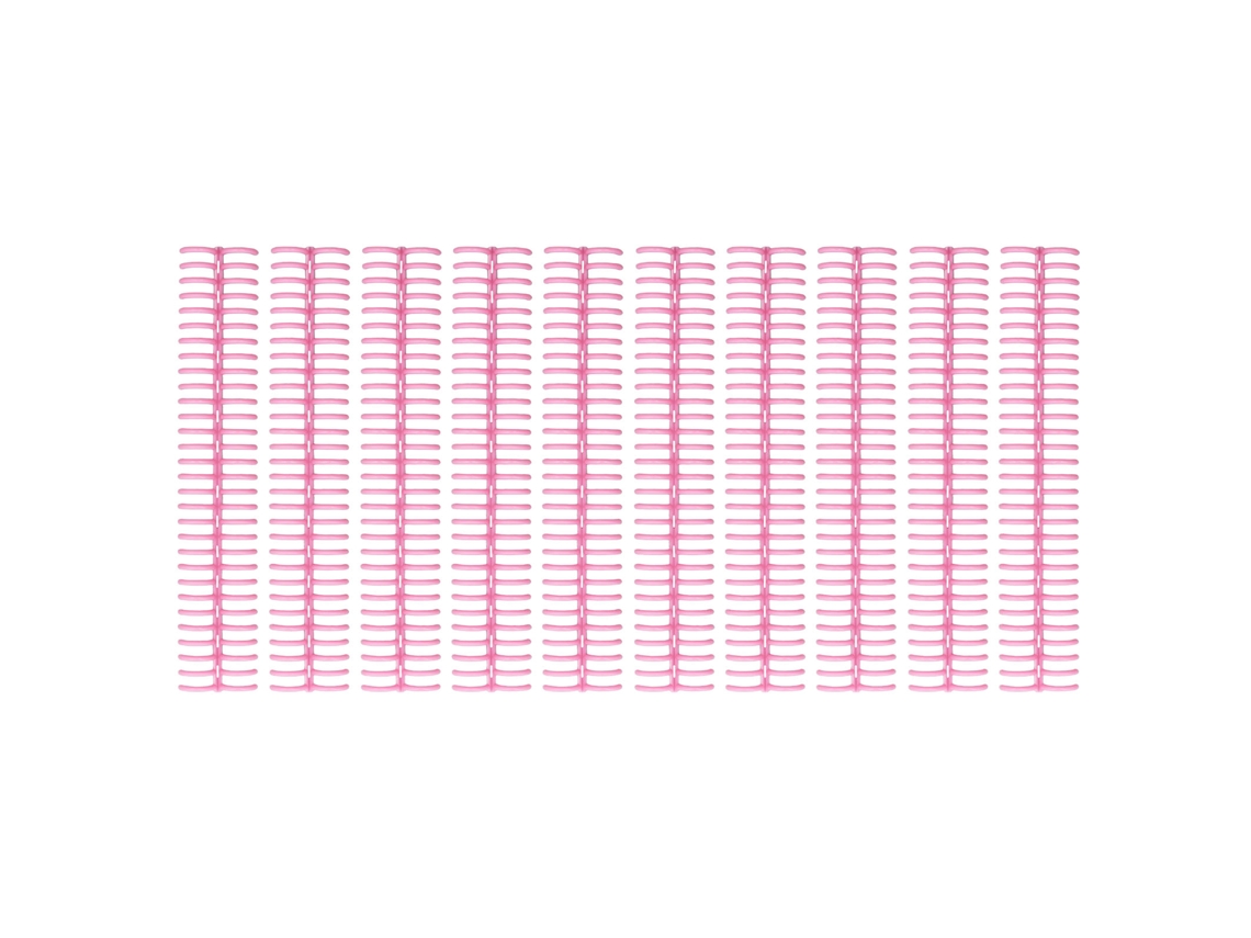Conjunto de 10 pentes de corrente de 19 mm com 30 anéis cada, capacidade para 150 folhas, plástico rosa.