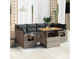 Vidaxl 7 Pcs Conjunto Sofás P/ Jardim C/ Almofadões Vime Pe Cinzento