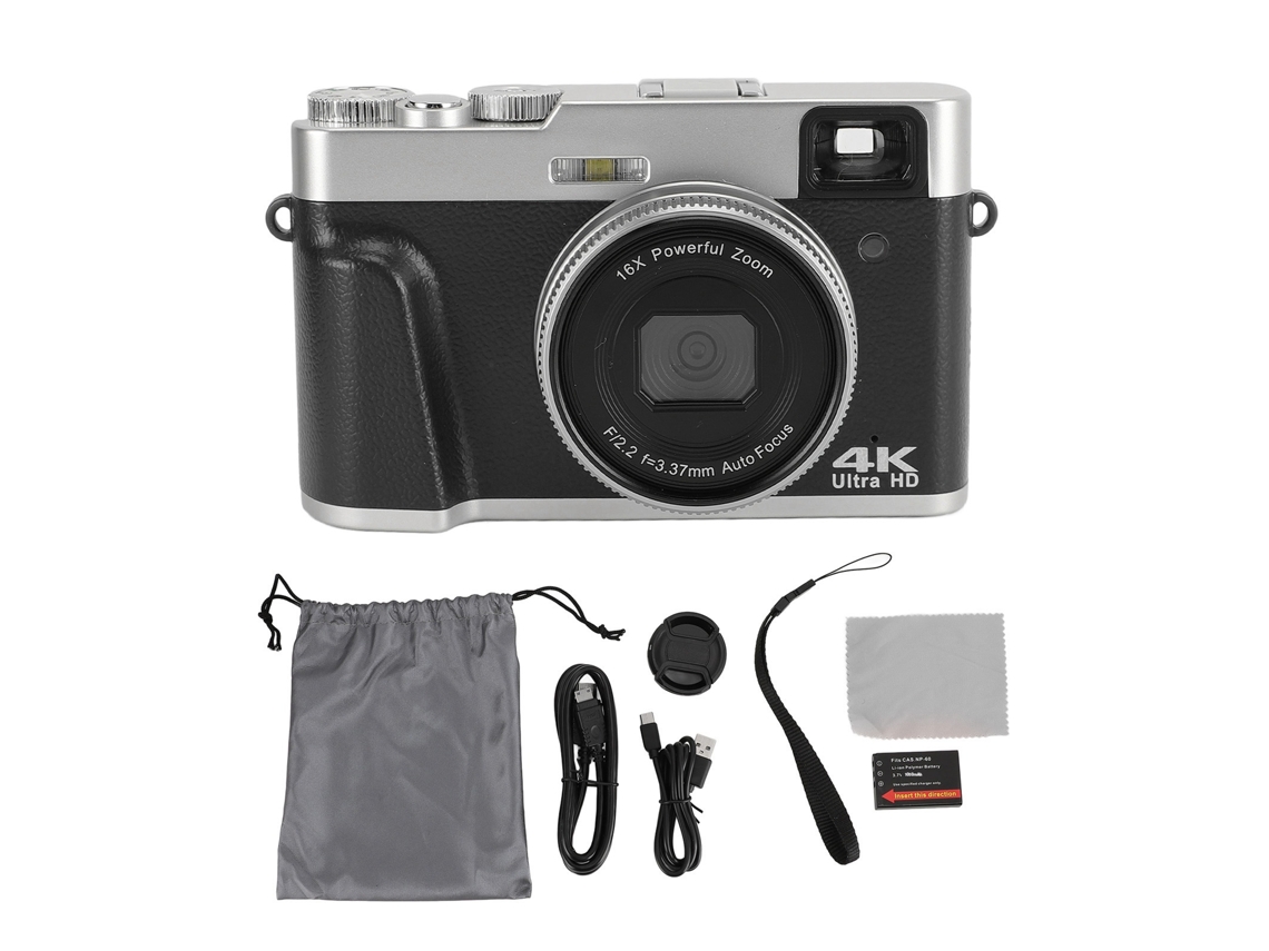 Câmera Digital 4k 48mp Tela De 2,8 Polegadas Antivibração Zoom Digital 16x Câmera De Vídeo Compacta Câmera De Viagem Apontar E Disparar Preta