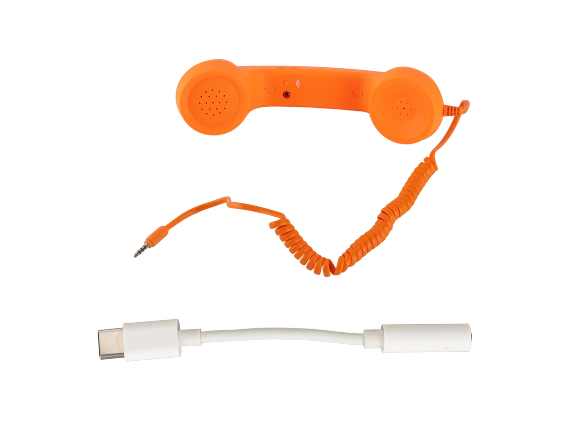 Fones retro para celulares, resistentes à radiação, conector 3,5 mm e USB-C, cor laranja | S/MARCA