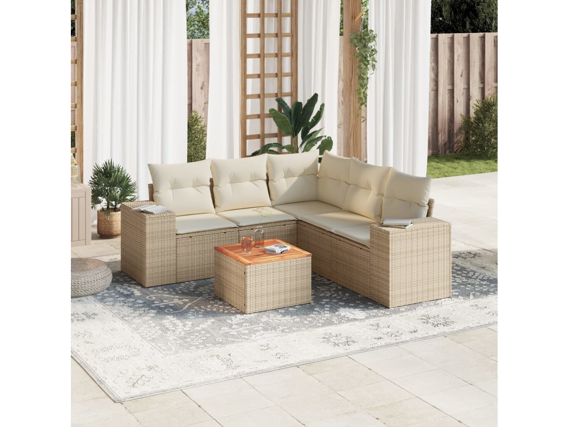 Vidaxl 6 Pcs Conjunto De Sofás P/ Jardim Com Almofadões Vime Pe Bege