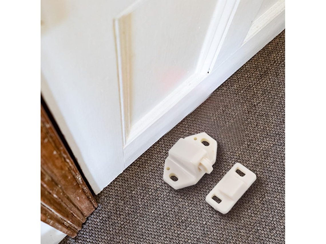Conjunto De 5 Peças Trava Rolete Para Porta Armário Gabinete Em Abs Branco Com Mola, Dimensões Do Corpo 35mm X 21mm 20mm