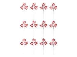 Flores de Natal com Folhas Vermelhas, 12 Ramos, Pó Dourado, LAXISCREED