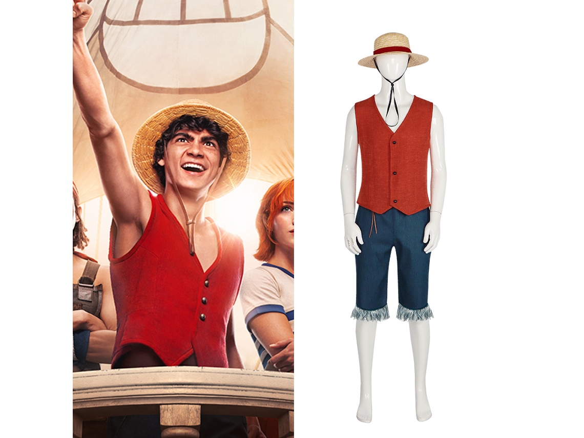 Conjunto de Fantasia de Luffy Versão de Filme de Ação Ao Vivo de Uma Peça Chapéu Xl