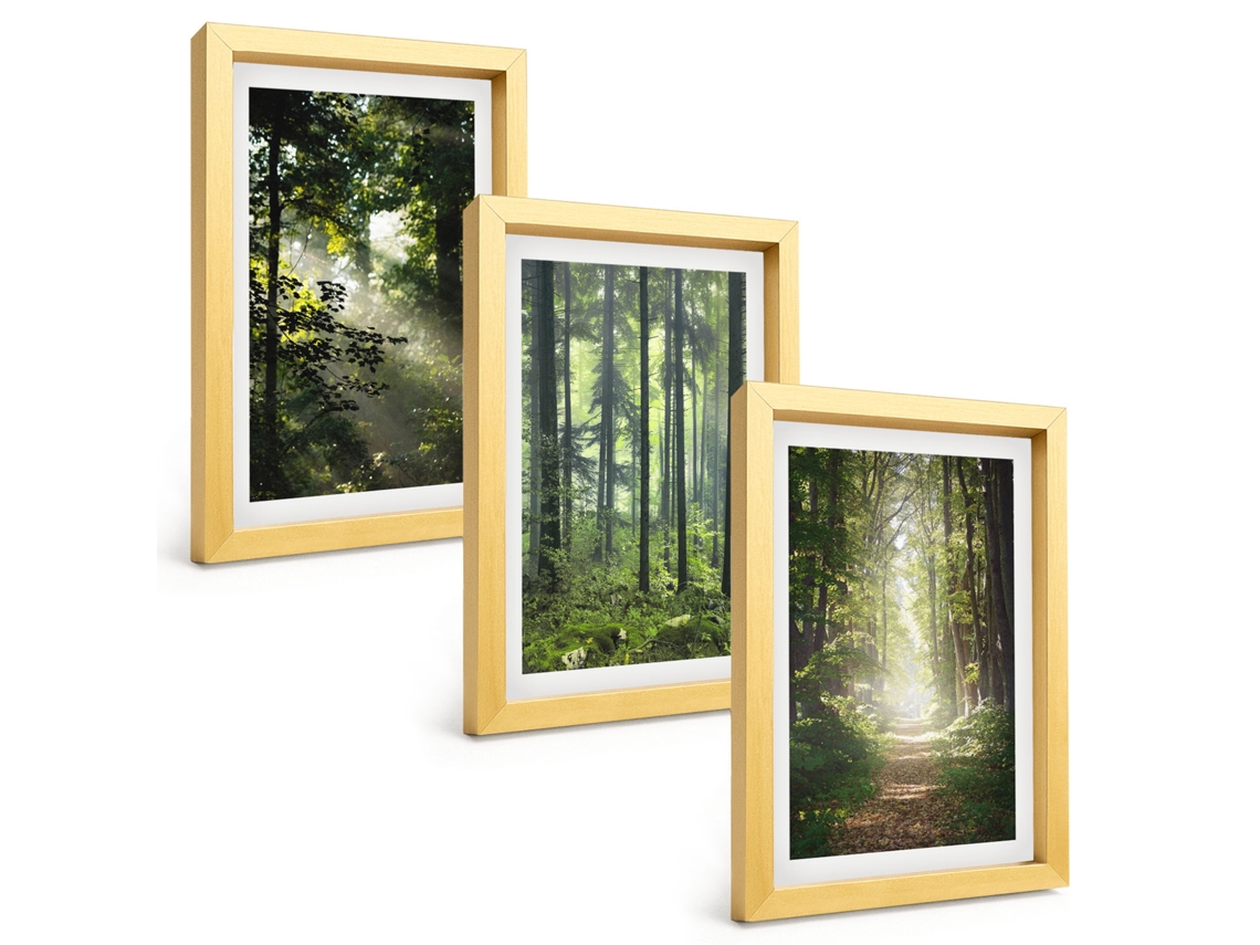 Composição De Quadros Florestas Verdes Com Raios De Luz Espelharte (3 Peças 20x30 Cm)