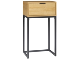 Mesa lateral moderna com gaveta, pernas de aço, 40x30x76 cm, natural | S/MARCA