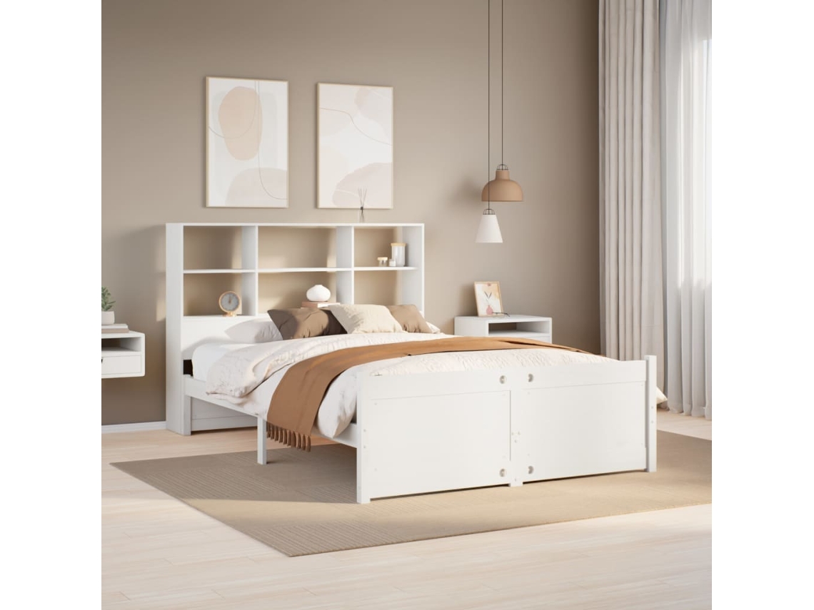 Cama Com Estante Sem Colchão 120x200 Cm Pinho Maciço Branco