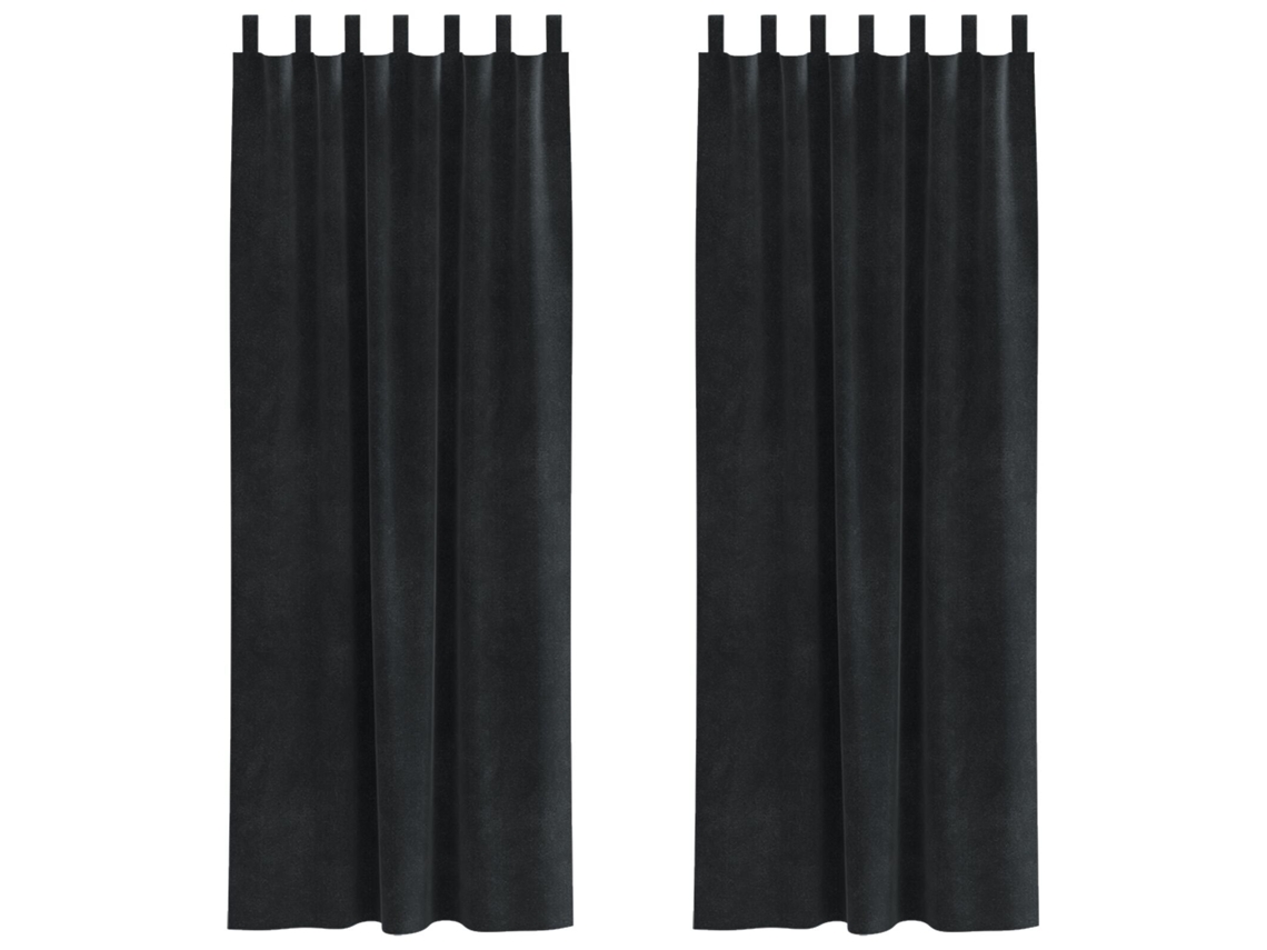Conjunto 2 Cortinas Opacas Vidaxl Preto Veludo (140 X 225 Cm)