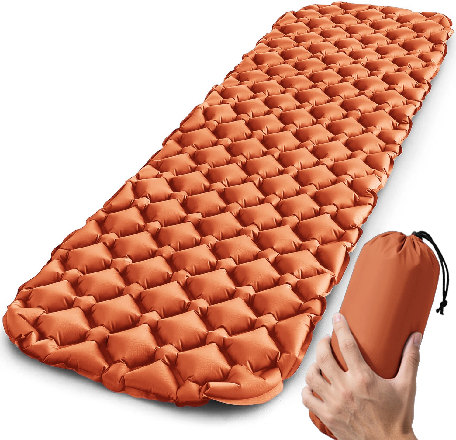 Colchão Inflável De Camping (laranja), Ultraleve, Sem Encosto De Cabeça, Ideal Para Viagens E Trilhas.