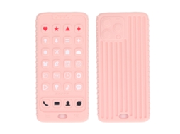 Chupeta De Silicone Em Forma De Telefone Para Bebê Brinquedo Sensorial Colorido Rosa