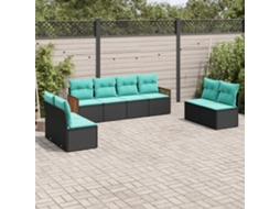 Vidaxl Conjunto De Sofá De Jardim Com 8 Peças E Almofadas Em Rattan Sintético Preto