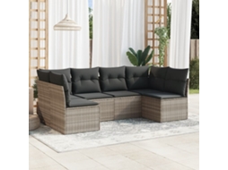 Vidaxl 6 Pcs Conj. Sofás Jardim Com Almofadões Vime Pe Cinzento-claro