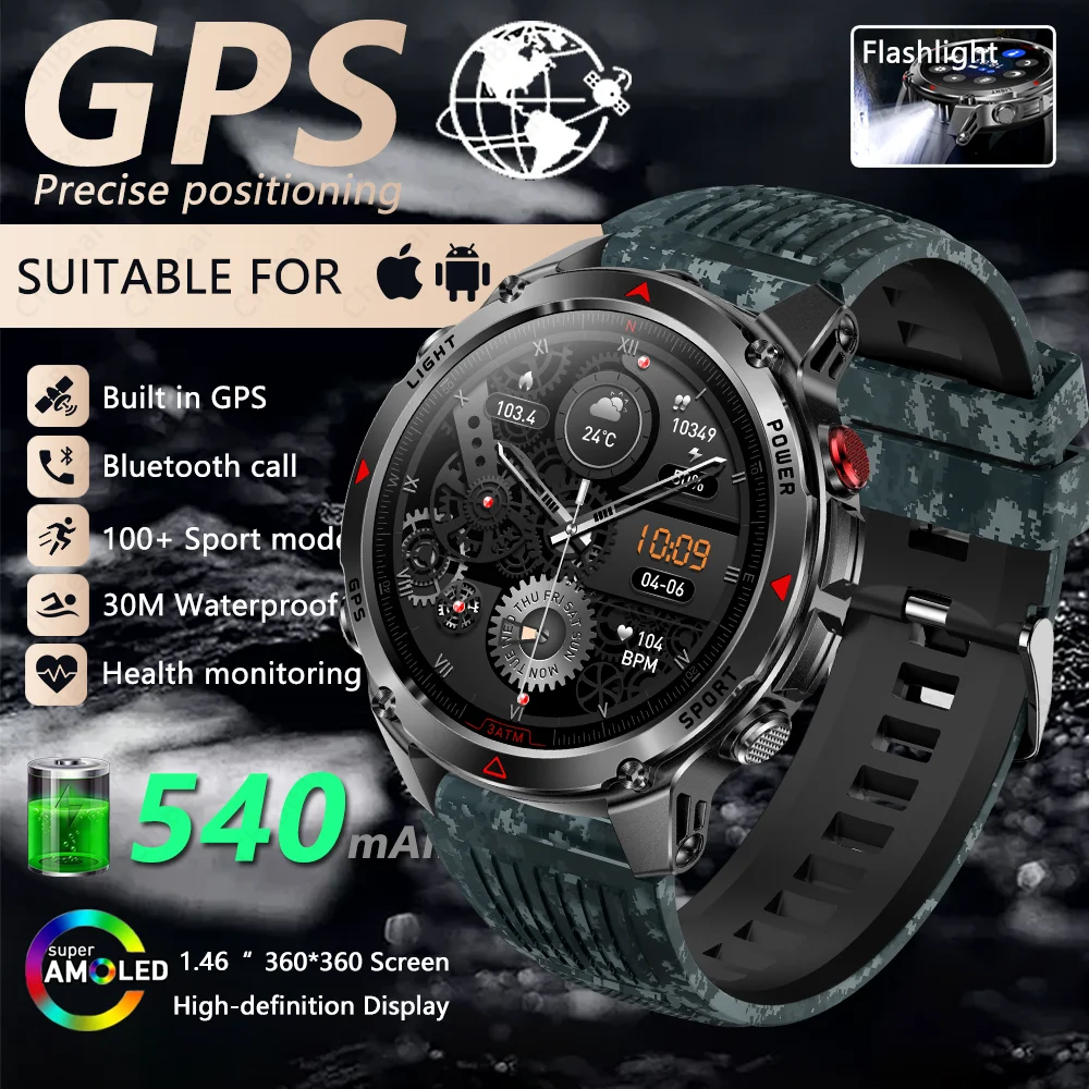 Relógio Inteligente com Gps, Bússola e Mais de 100 Modos Esportivos. MDUG (silicone Camuflado)