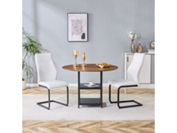 Conjunto Mesa Redonda 107cm 2 Níveis 2 Cadeiras Brancas Diamante Mdf Metal