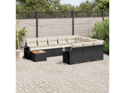 Vidaxl 11 Pcs Conjunto Sofás De Jardim C/ Almofadões Vime Pe Preto