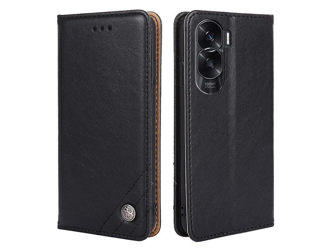 Capa Carteira Stand para Honor X50i 5G, Couro PU, Linha de Costura Triangular, Anti queda, Preta