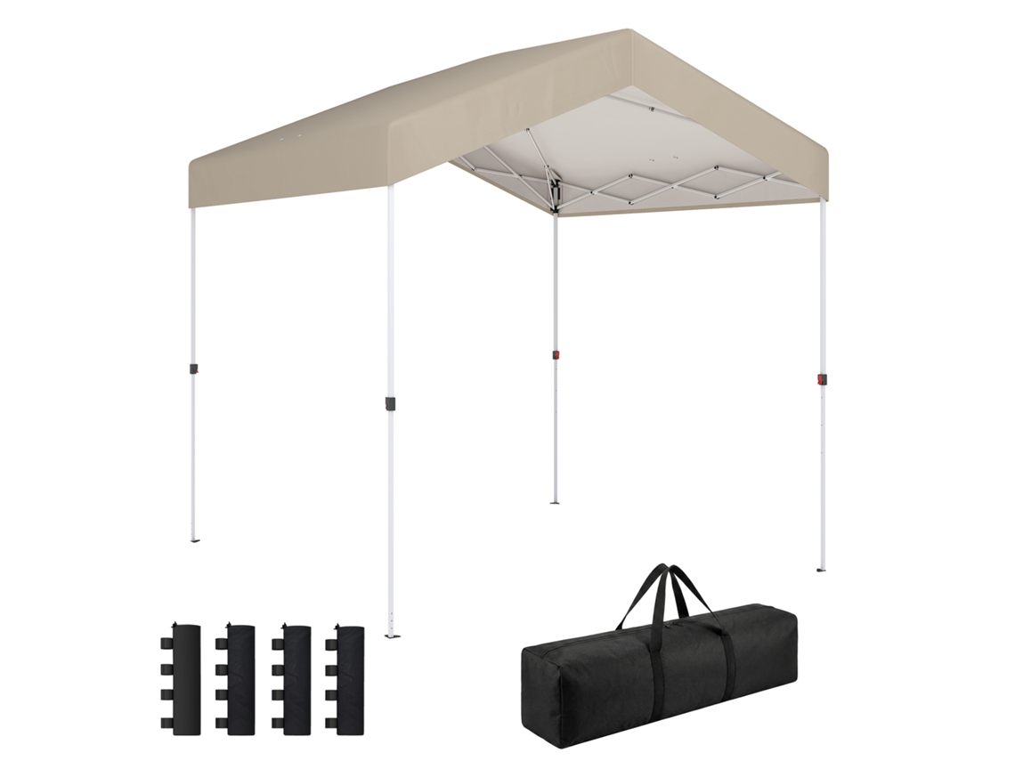 Tenda Dobrável 2,4x2,4 m UPF50+ Bloqueio Central Altura Ajustável Bolsa de Transporte Sacos de Areia BEGE