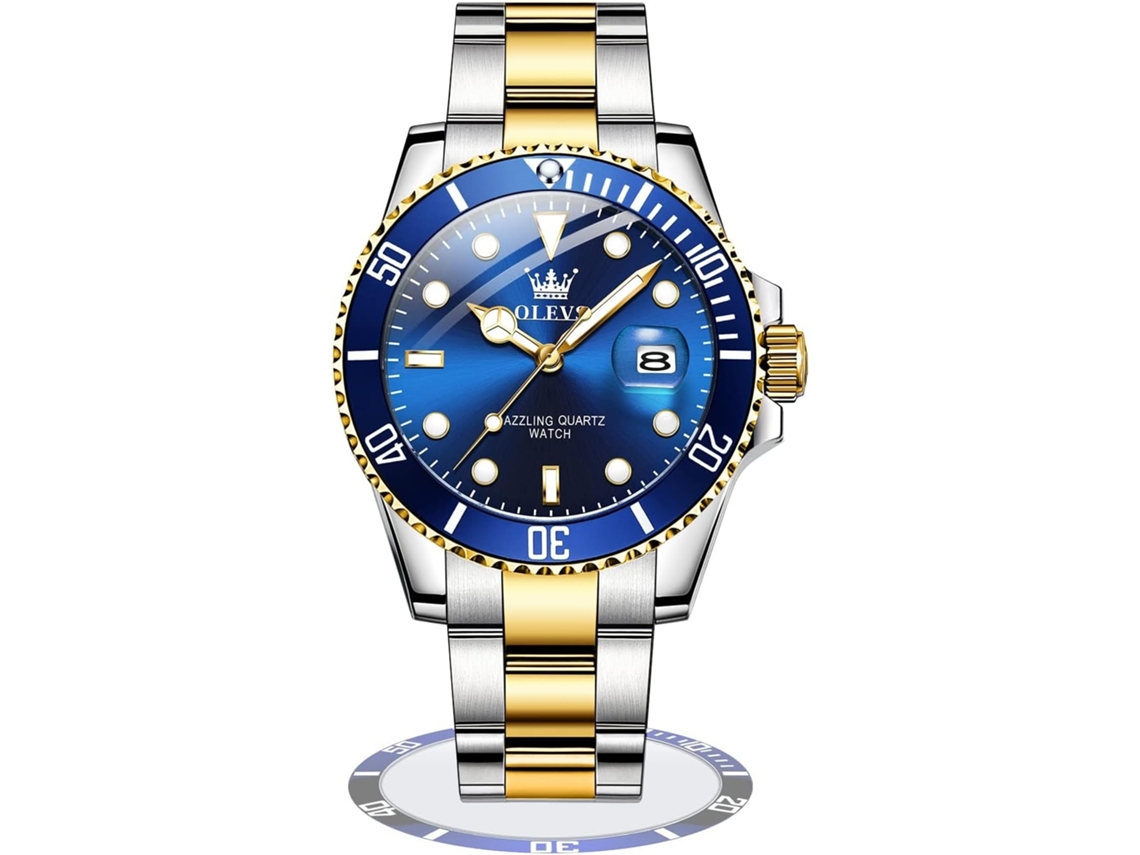 Lurelia Relógio Cronógrafo Masculino, Movimento De Quartzo, Data/calendário, Luminoso, Aço Inoxidável, Resistente À Água 30m, Prata, Azul